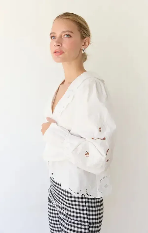 MoistureManagement Technology Belle Embroidery Ruffle Blouse