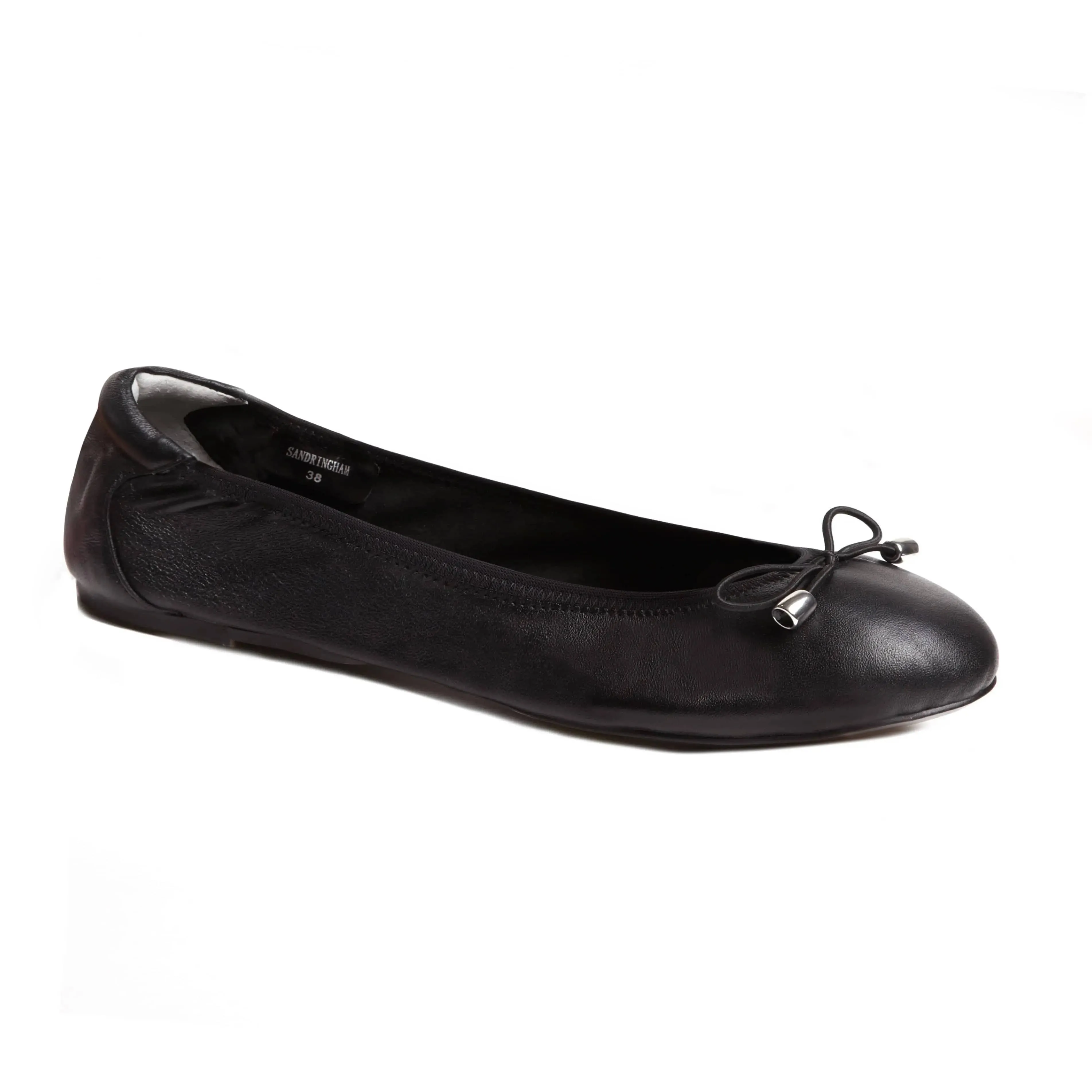 Sandringham - Black Leather Ballet Flats Peak Path