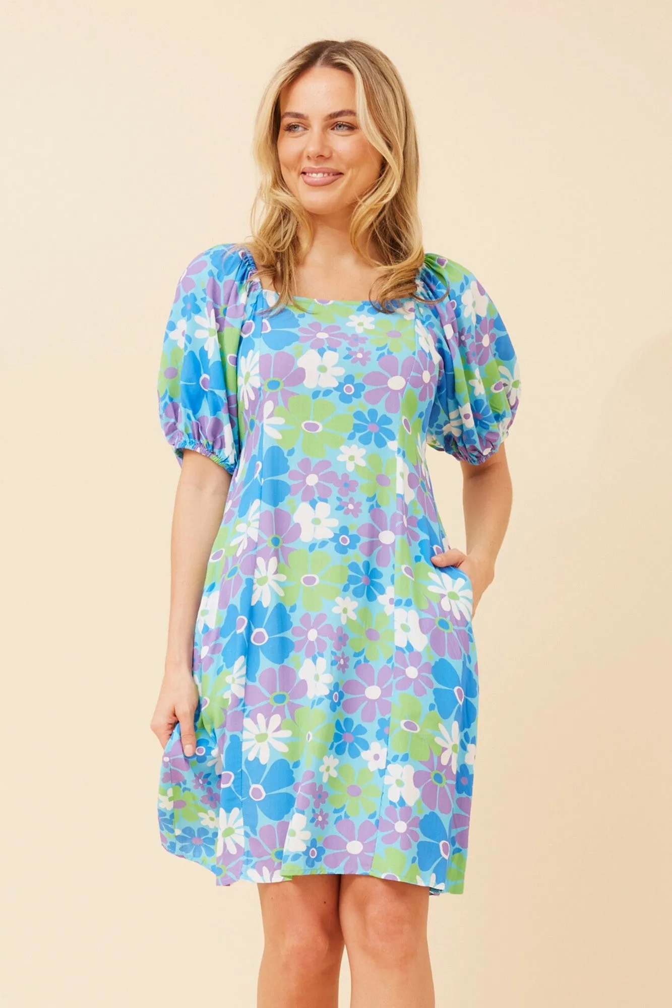 Sleek Cut BIBI FLORAL LINEN BLEND DRESS