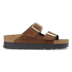 Indoor Step Birkenstock Women's Arizona Flex Platform Birko-Flor Dark Tea Nubuck Leather