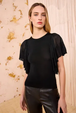 Blair Flutter Sleeve Knit Top - Noir Fire Glow