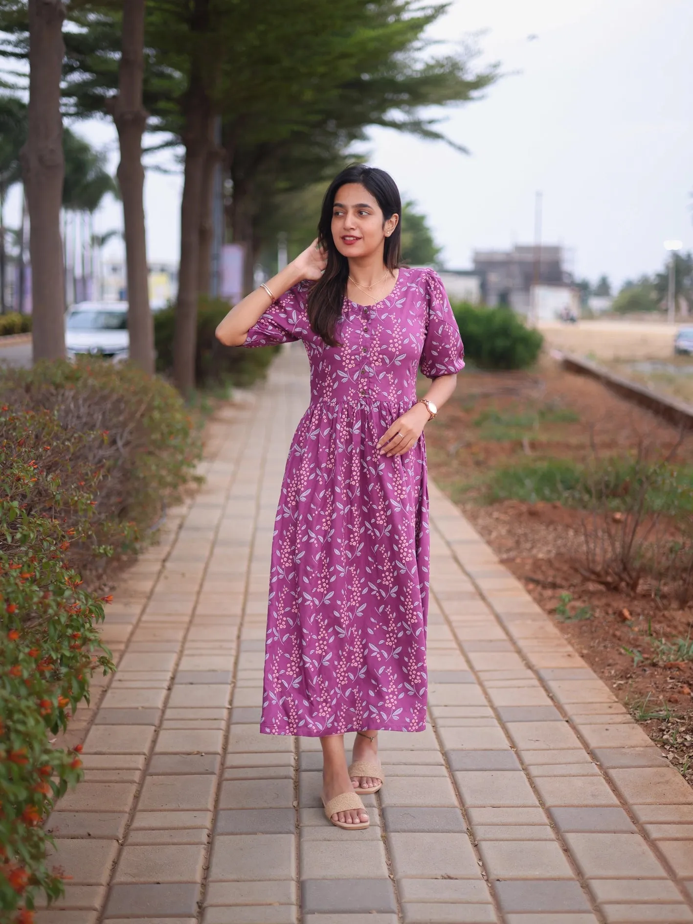 Grab Now Silky Drape Bloom Theory Violet Printed Feeding and Maternity Wear