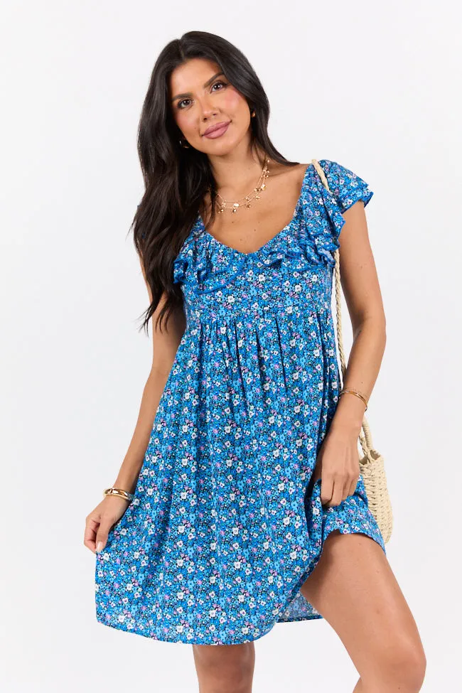 Blooming Blues Floral Mini Dress SALE Flowing Design Functional Style