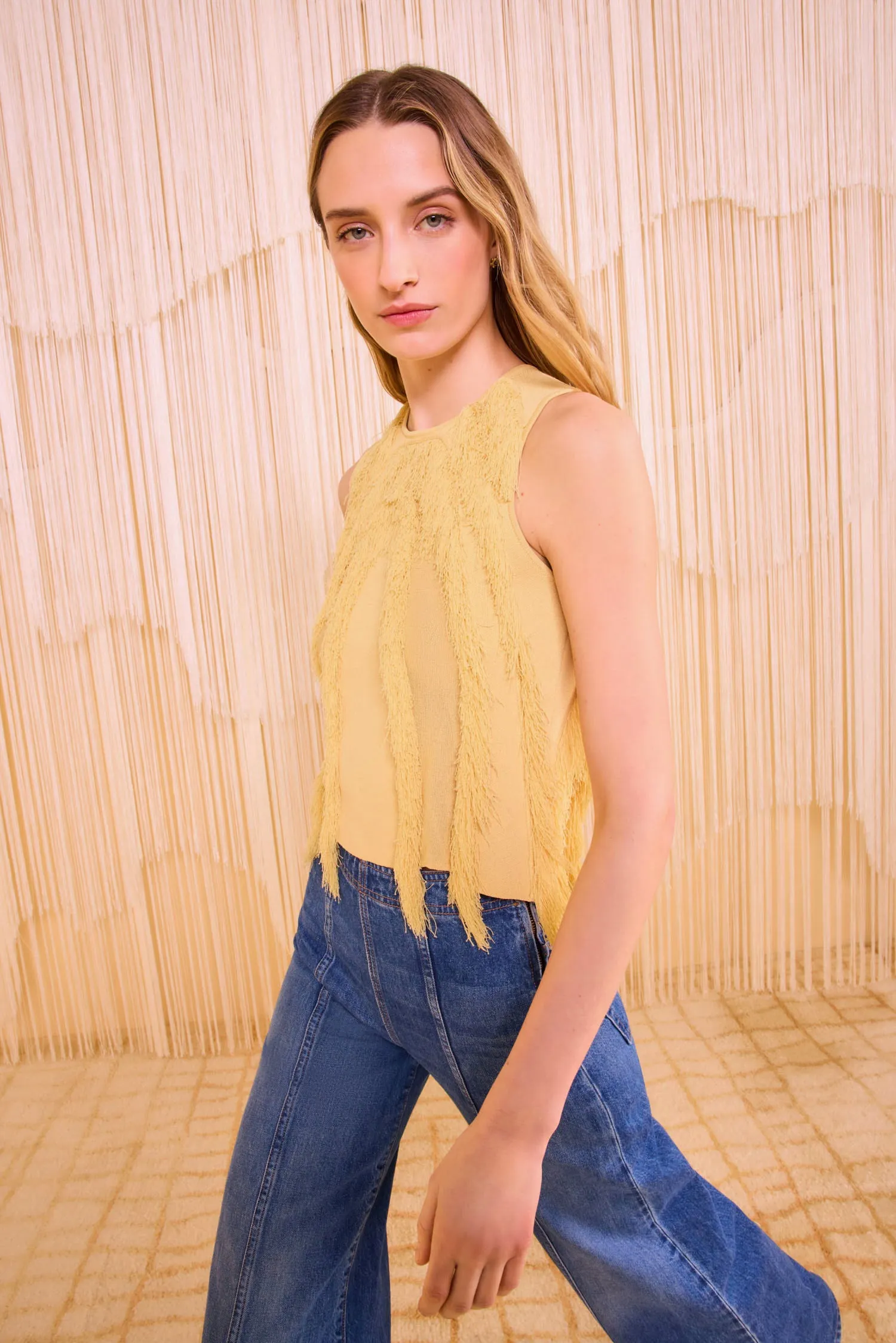 Bonnie Sleeveless Knit Top - Goldfinch Raw Linen