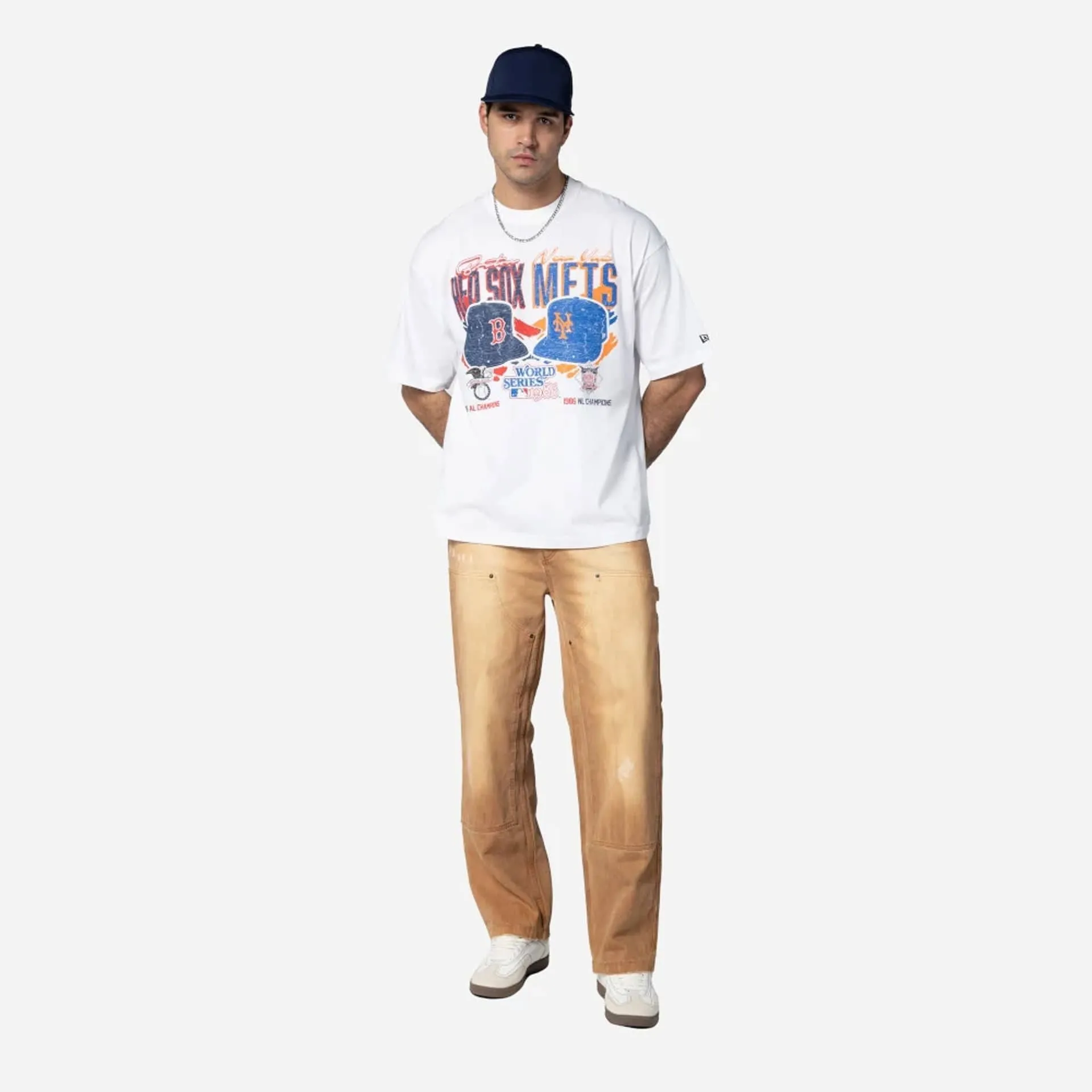 Retro nostalgia Light Fit Wear Boston Red Sox VS New York Mets MLB Dueling Logos Sport Classic White T-Shirt