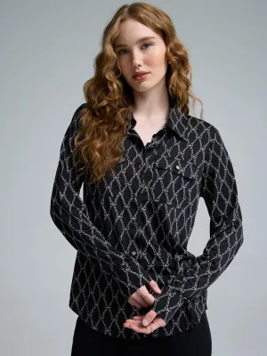 Cool Design Bow Print Utility Blouse
