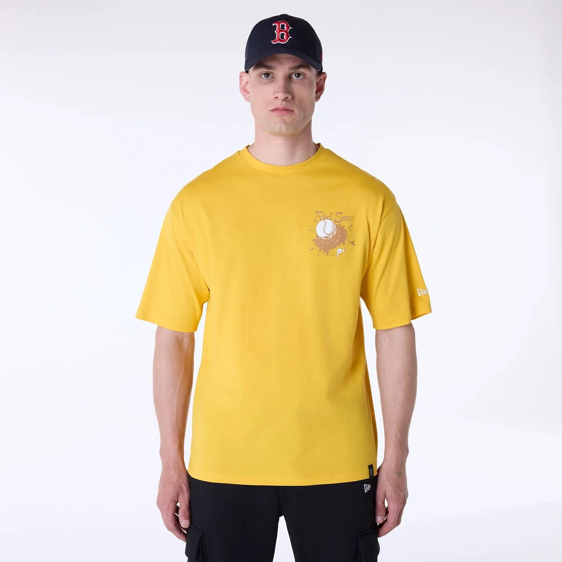 Cold Wash Optimized Boston Red Sox MLB Food Graphic Yellow Oversized T-Shirt