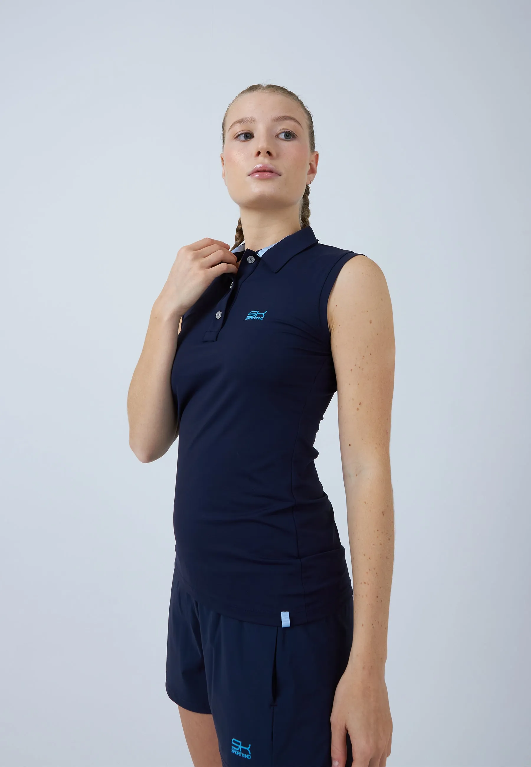 Street Casual Tennis Polo Shirt sleeveless for Women & Girls, navy blue
