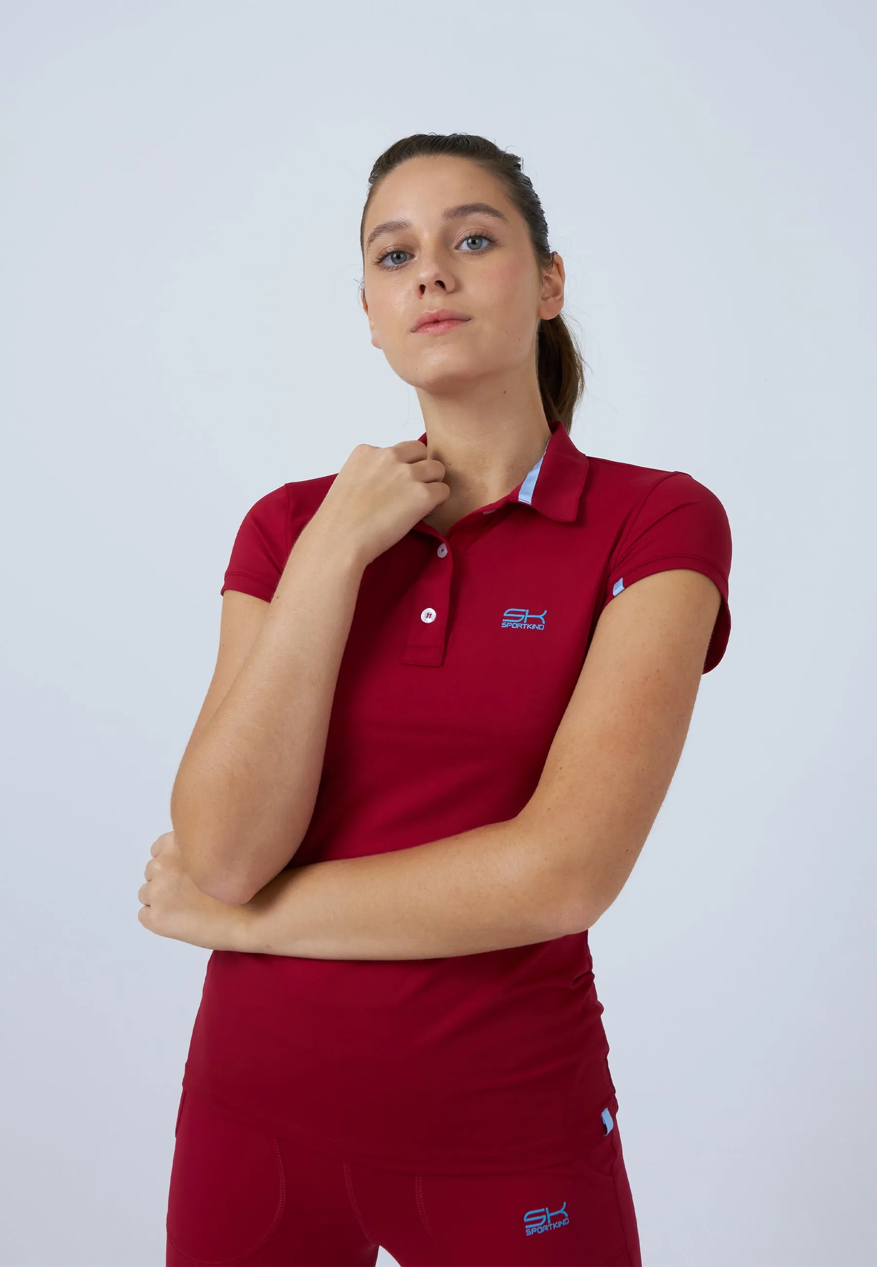 Women & Girls Tennis Polo Shirt, bordeaux red proper length