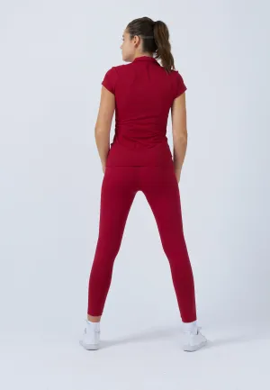 Wrinkle Free Fabric Women & Girls Tennis Polo Shirt, bordeaux red