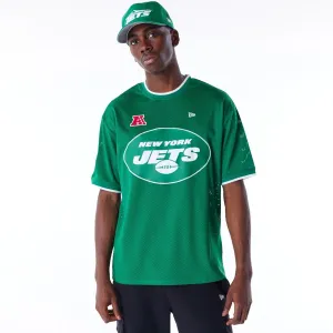Stretch Material Denim combination New York Jets NFL Mesh Green Oversized T-Shirt