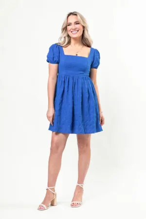 Timeless Fashion Breezing By Cobalt Textured Square Neck Mini Dress SALE