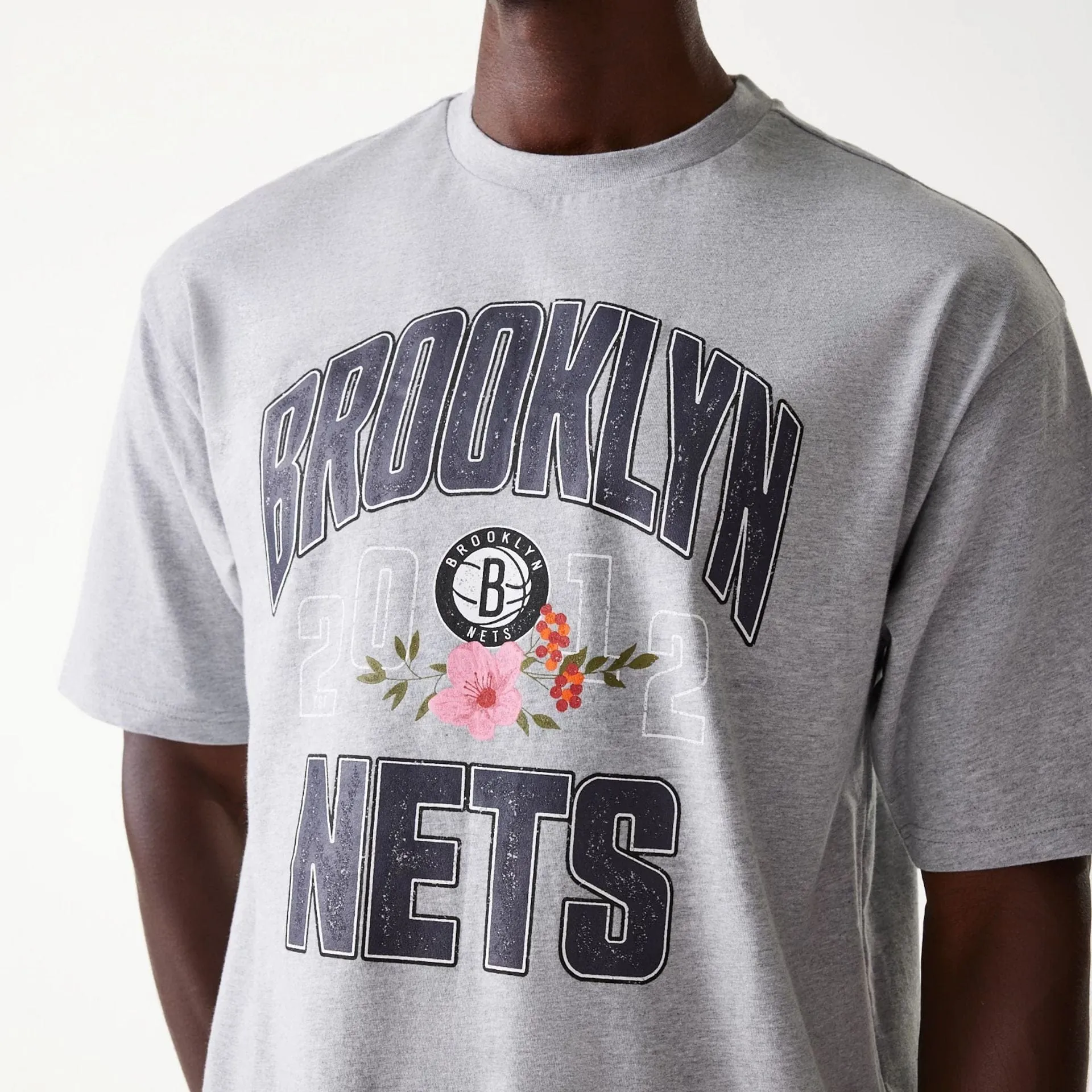 Brooklyn Nets NBA Distressed Grey Oversized T-Shirt Slim Waist