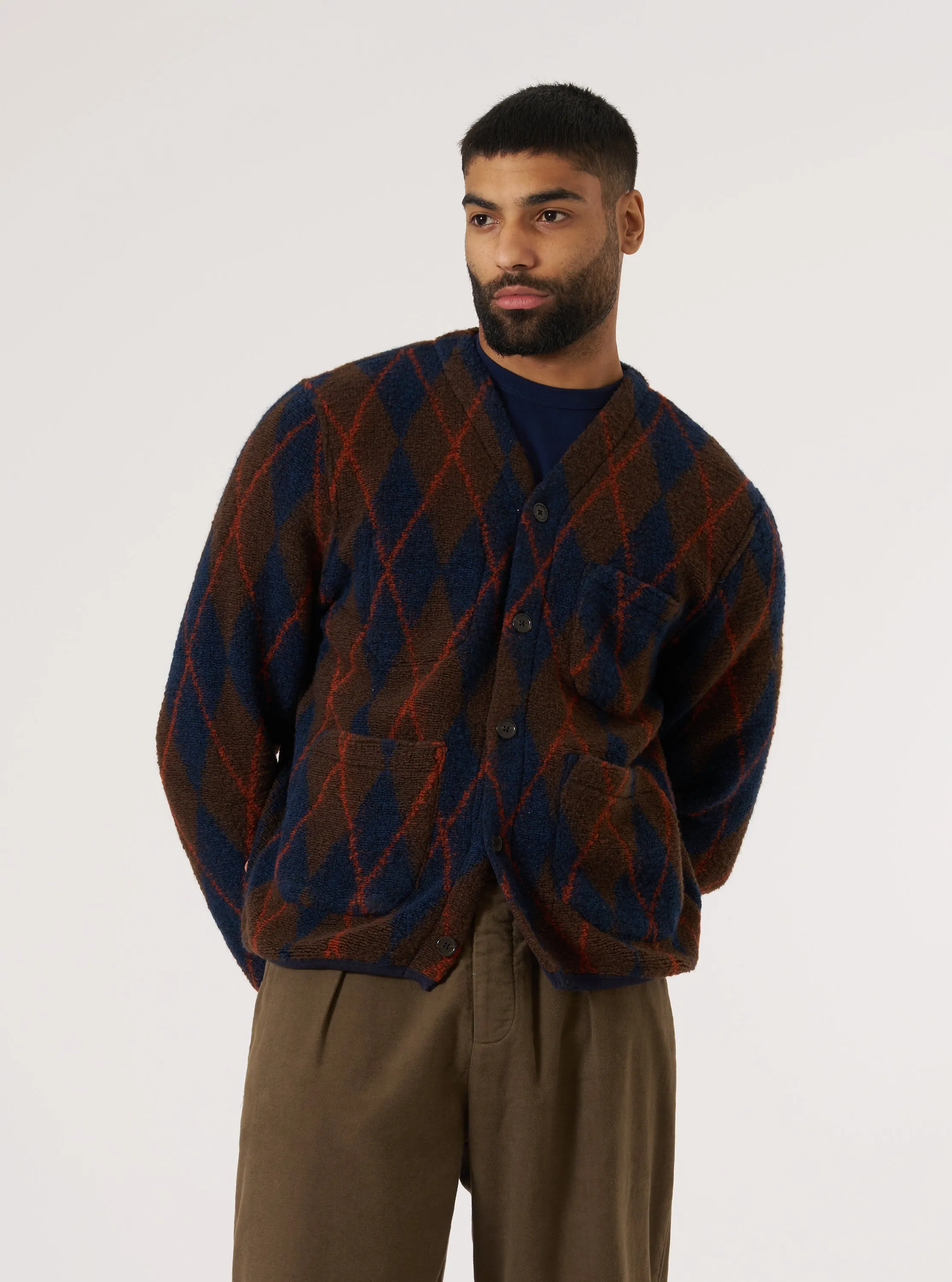 Cozy Finish Brown/Navy Argyll Fleece Cardigan