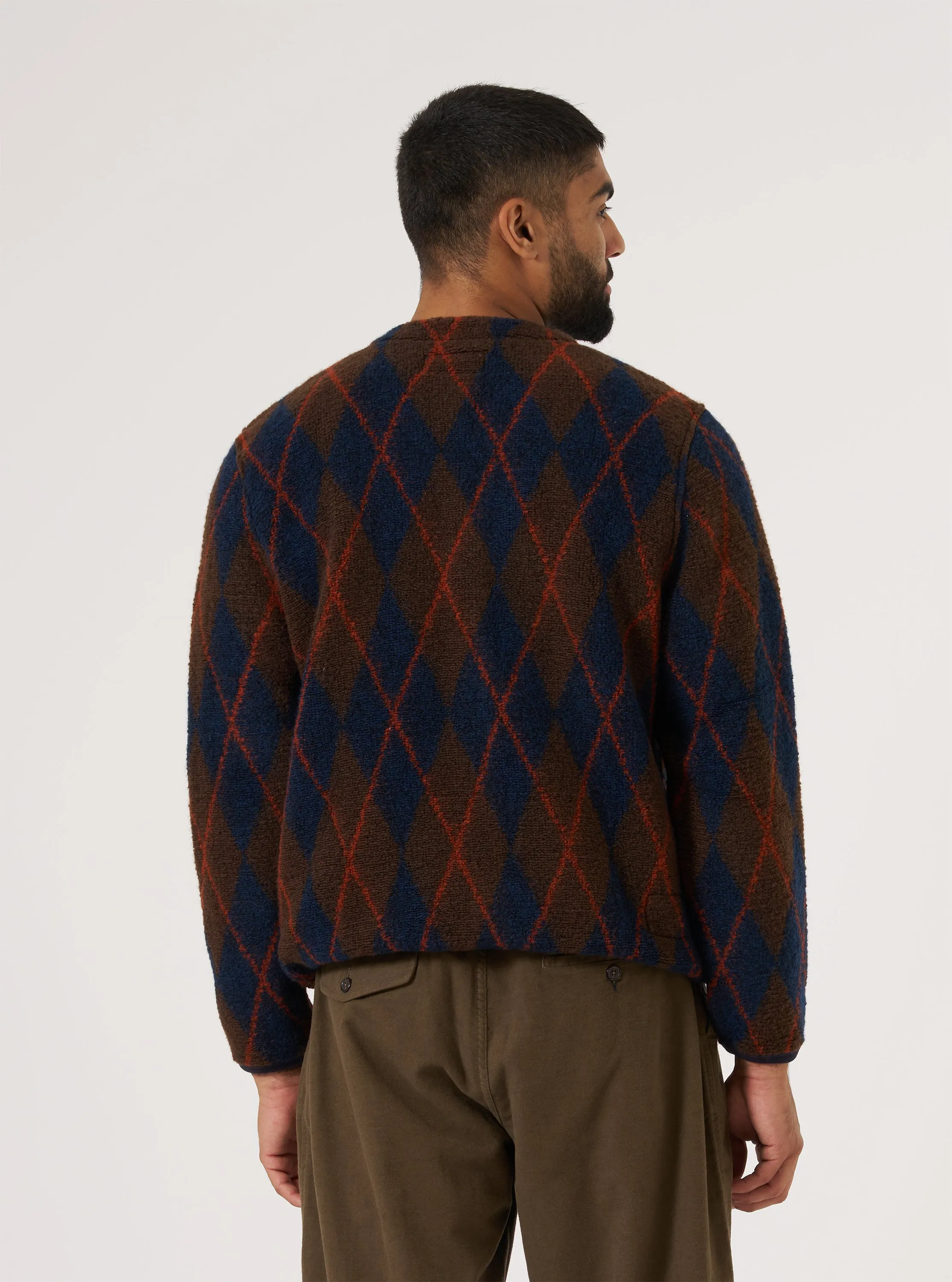 Brown/Navy Argyll Fleece Cardigan Practical Comfort