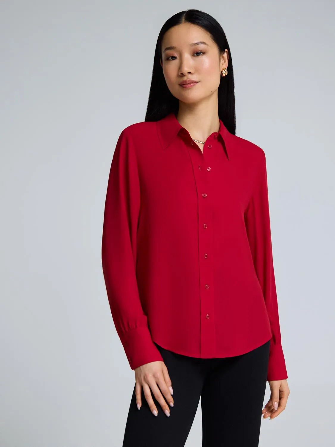 Button-Front Chiffon Blouse CoolingChannelFabric StaticResistant