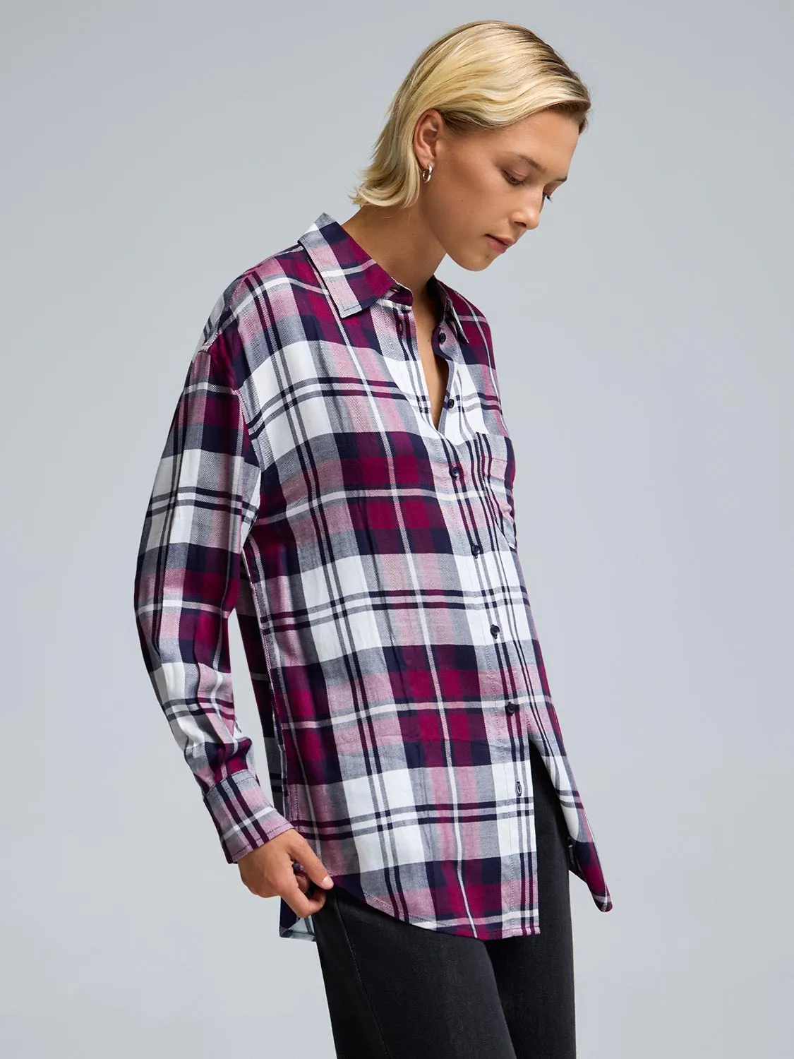 Button-Front Plaid Blouse Fashionable Look Casual Protection