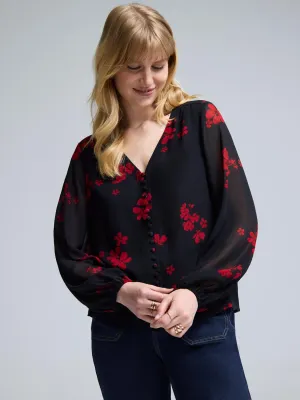 Button-Up Floral Blouse Desert Heat