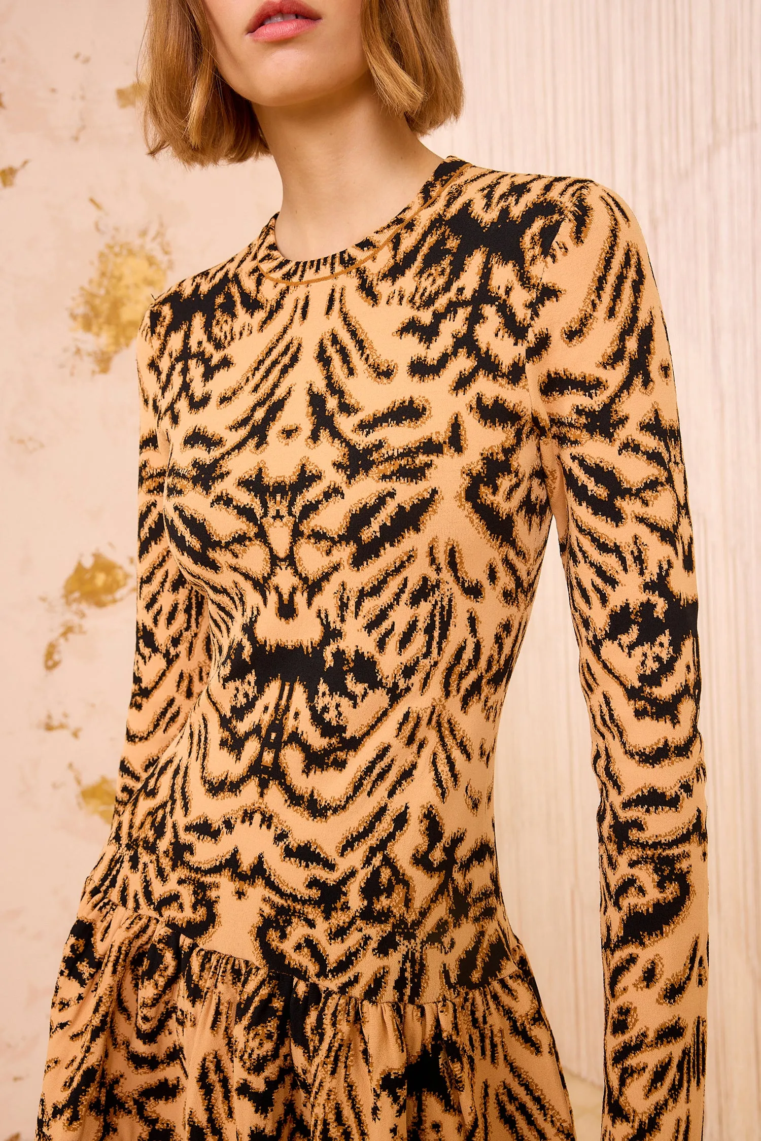 AntiOdor Fabric Still Soul Camryn Jacquard Knit Long Sleeve Dress - Bengal