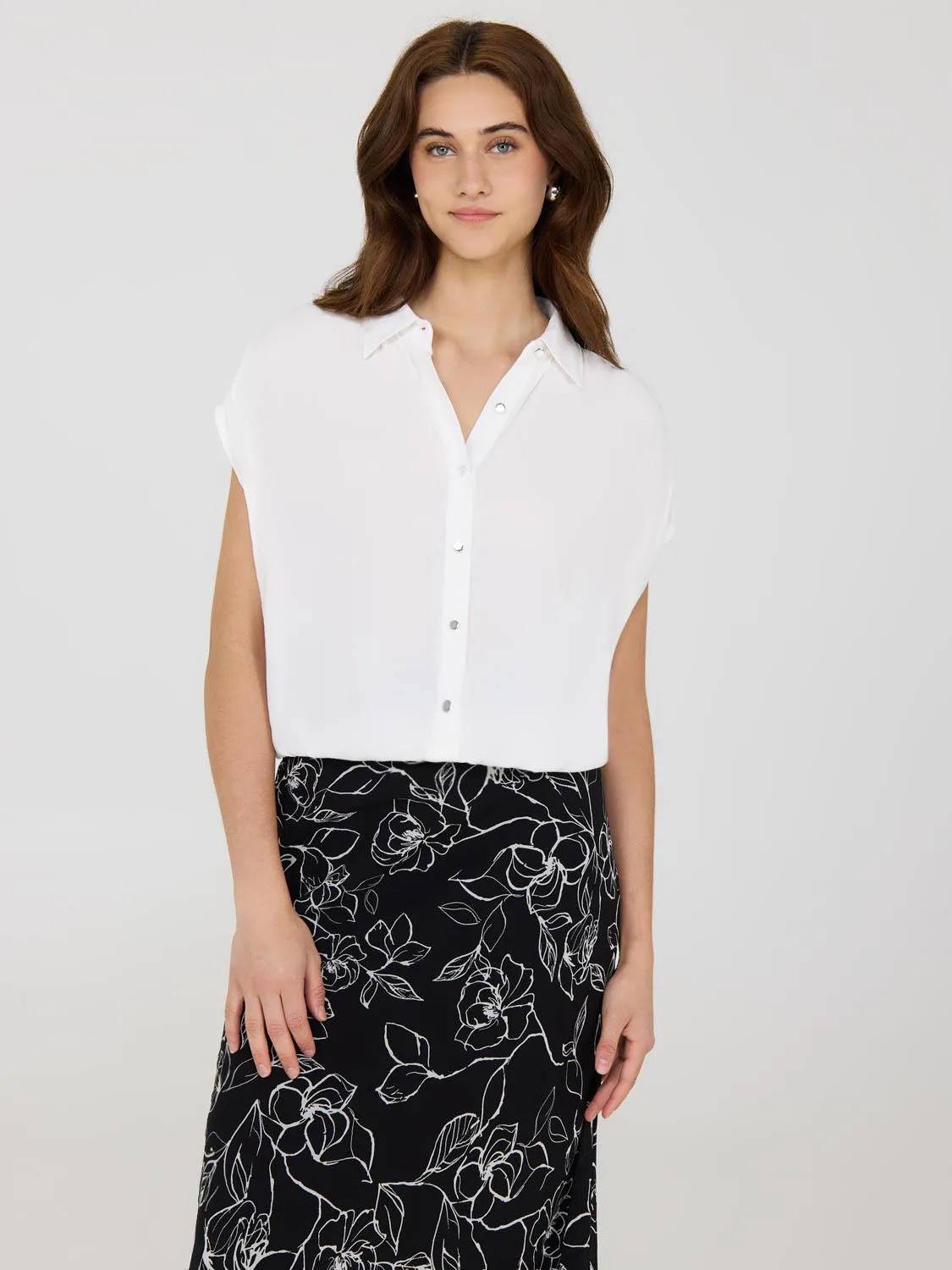 NonRestrictiveCut Easy Layering Cap Sleeve Elastic Hem Blouse