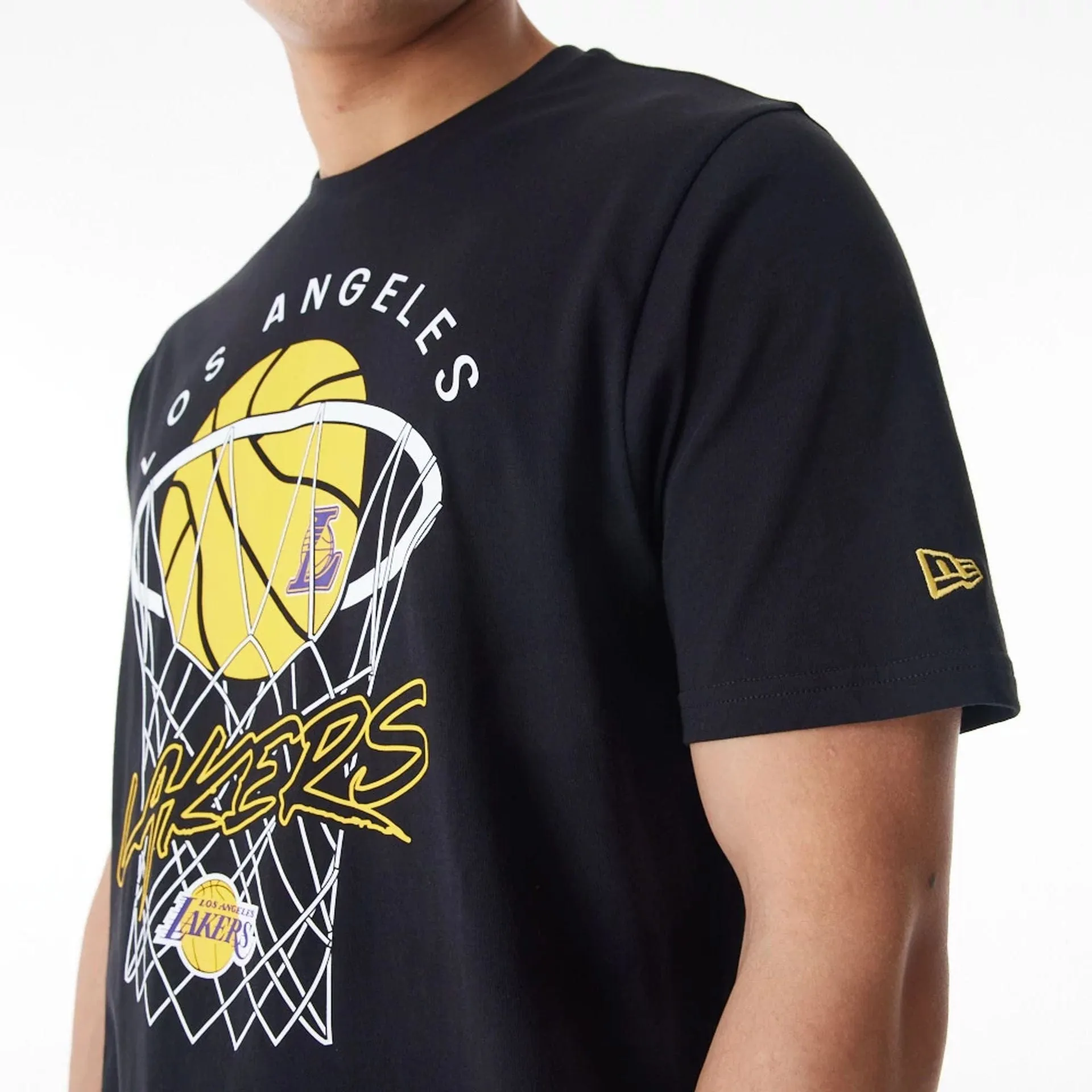 LA Lakers NBA Net Graphic Black T-Shirt Cozy Wear Design Ethically Sourced Material
