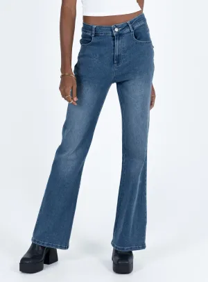 Utility Style Carvalho Flare Jeans Mid Wash Denim