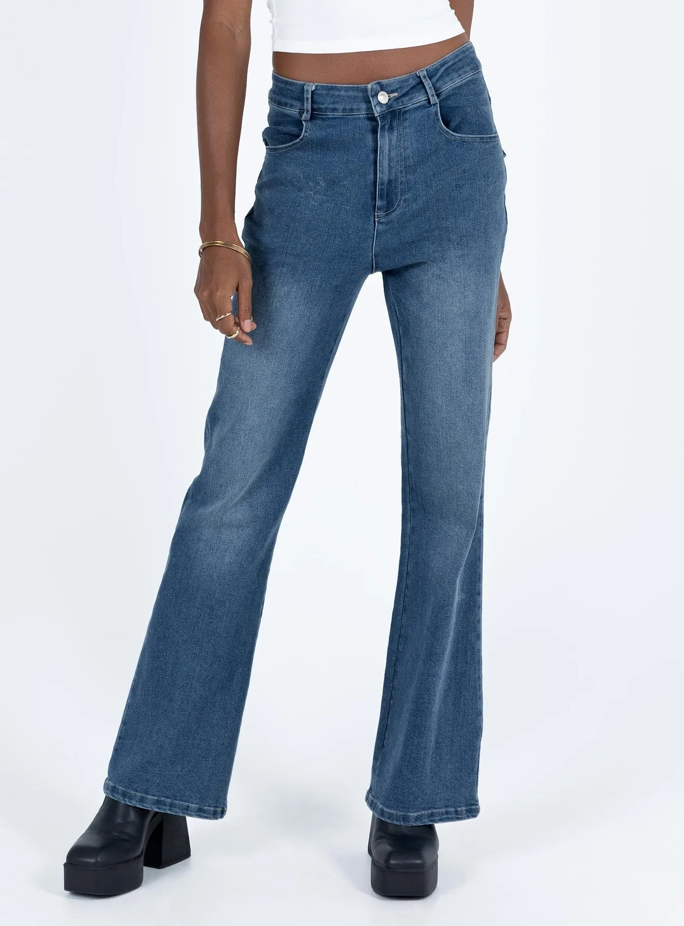 Utility Style Carvalho Flare Jeans Mid Wash Denim