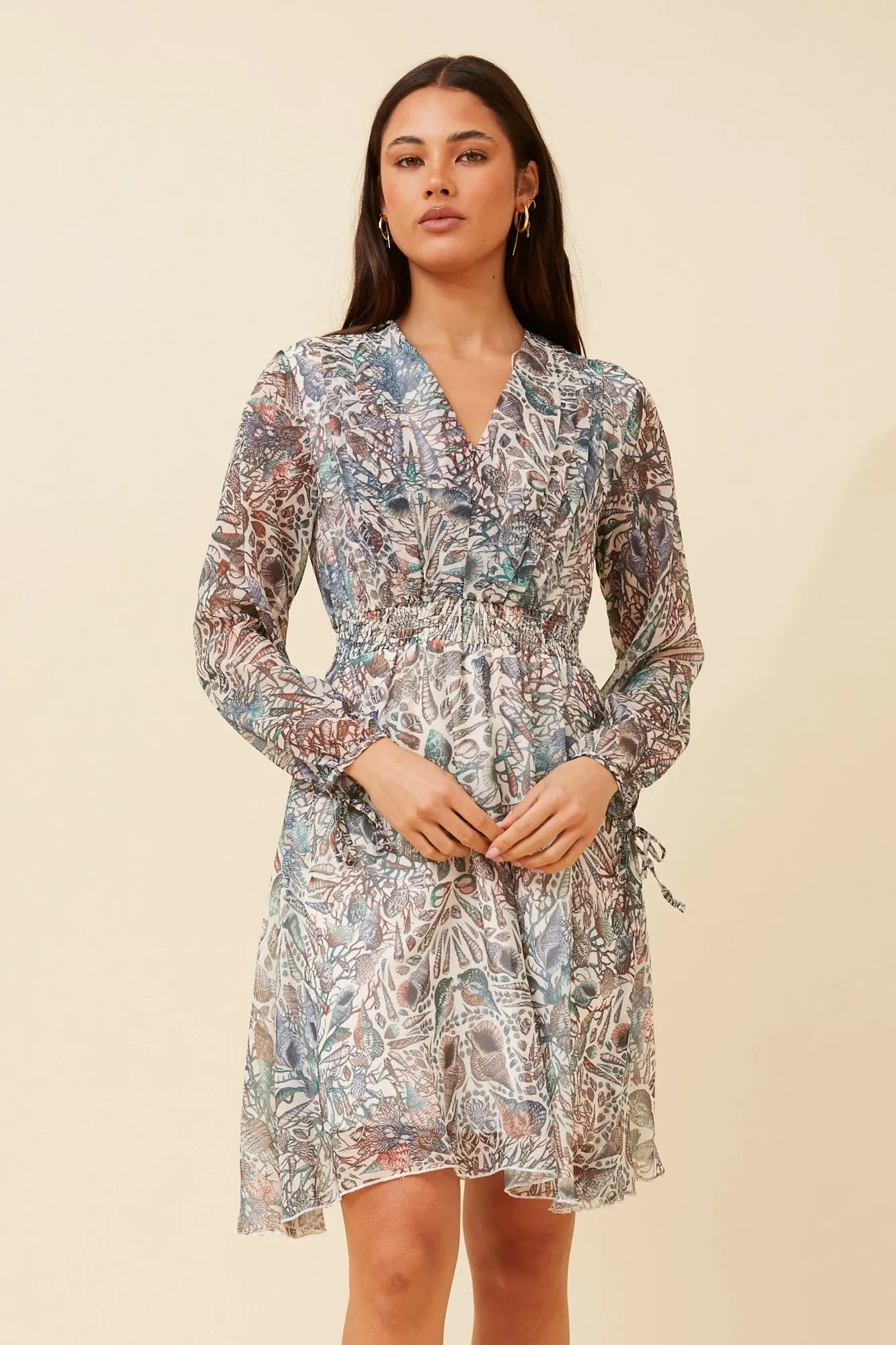 Leg-Lengthening Contemporary Wear DUSA SHELL PRINT DRESS