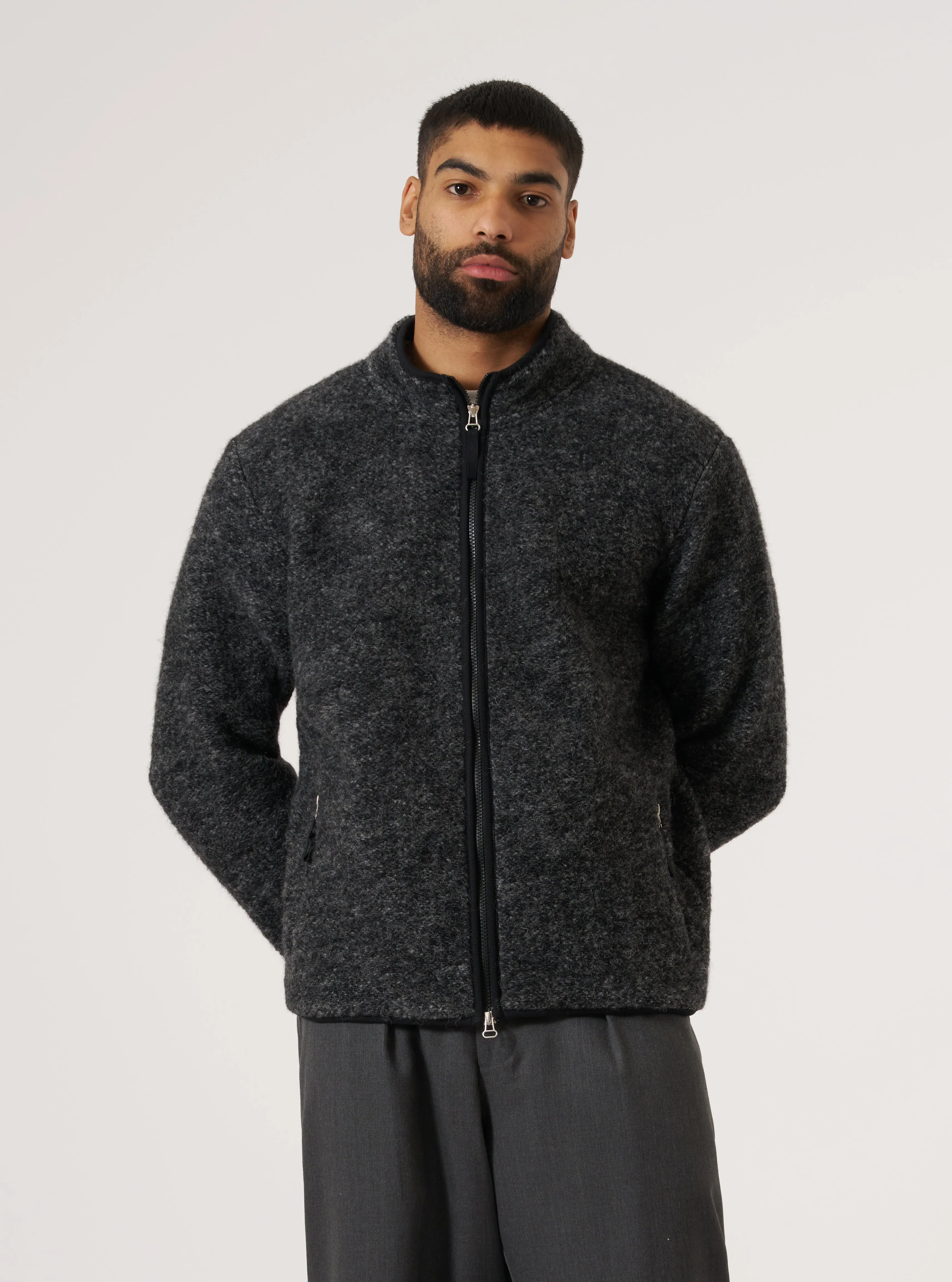 Black Six Wool Fleece Climbing Jacket Durable Hemming