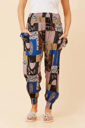 PATCHWORK PRINT HAREM PANTS Sleek Comfort No Fuss Fit