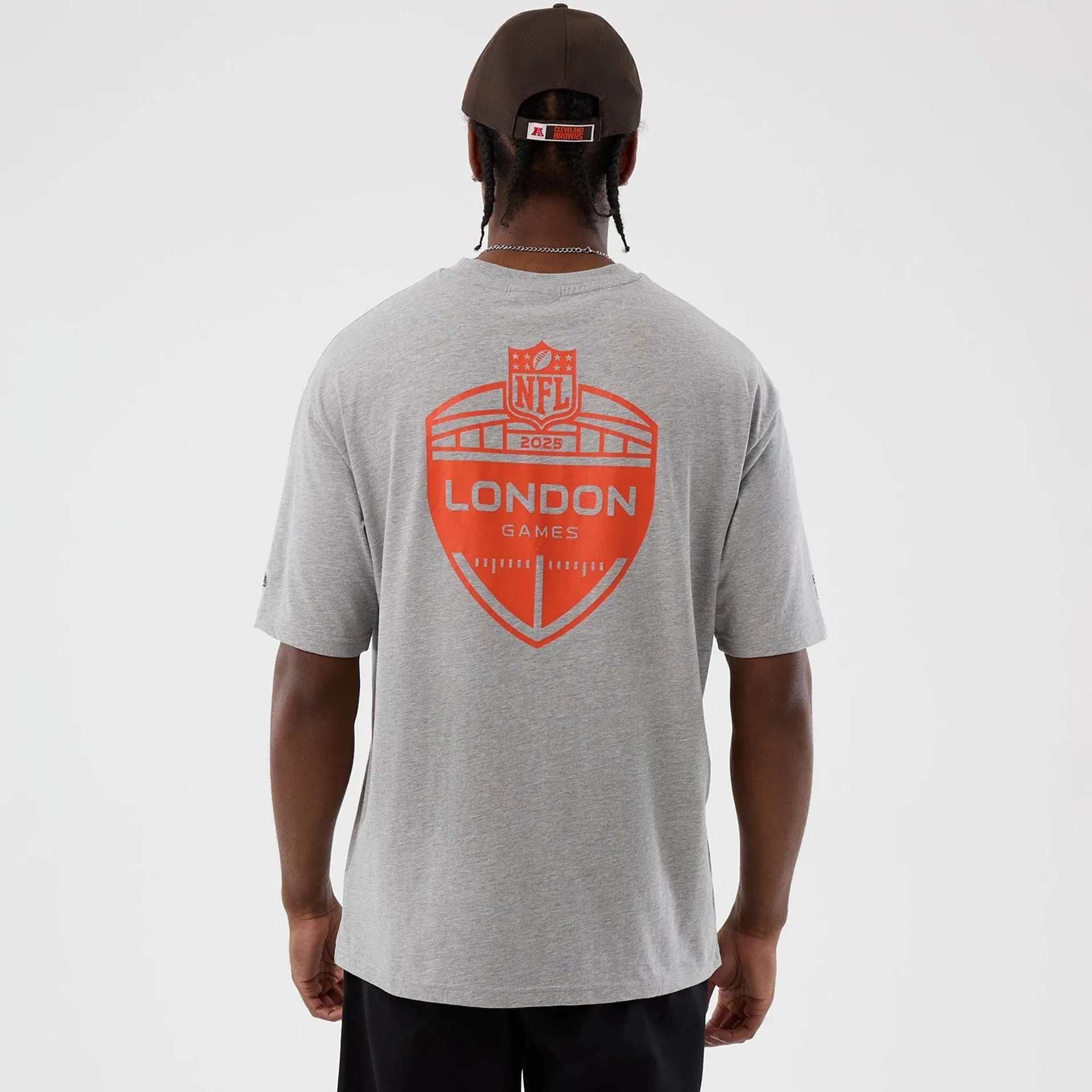 Layering Comfort Fashionable Ease Cleveland Browns NFL International Series Games Grey Oversized T-Shirt