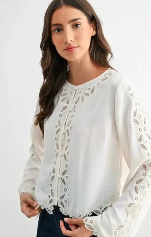 Melanie Scallop Embroidered Lace Blouse Lean Glow TemperatureRegulating