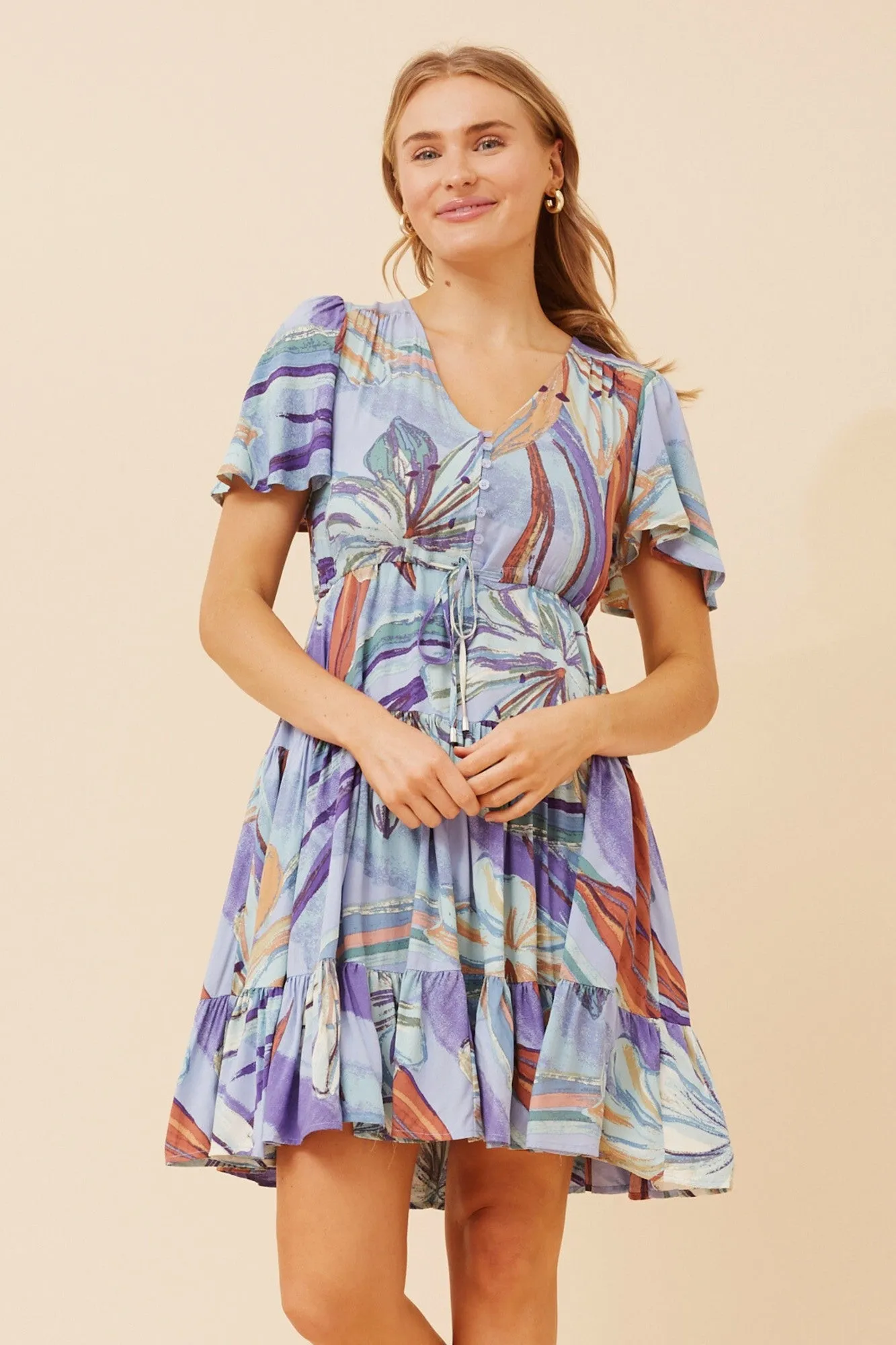 CHLOE ABSTRACT PRINT DRESS Eco-Lining Glossy Detail