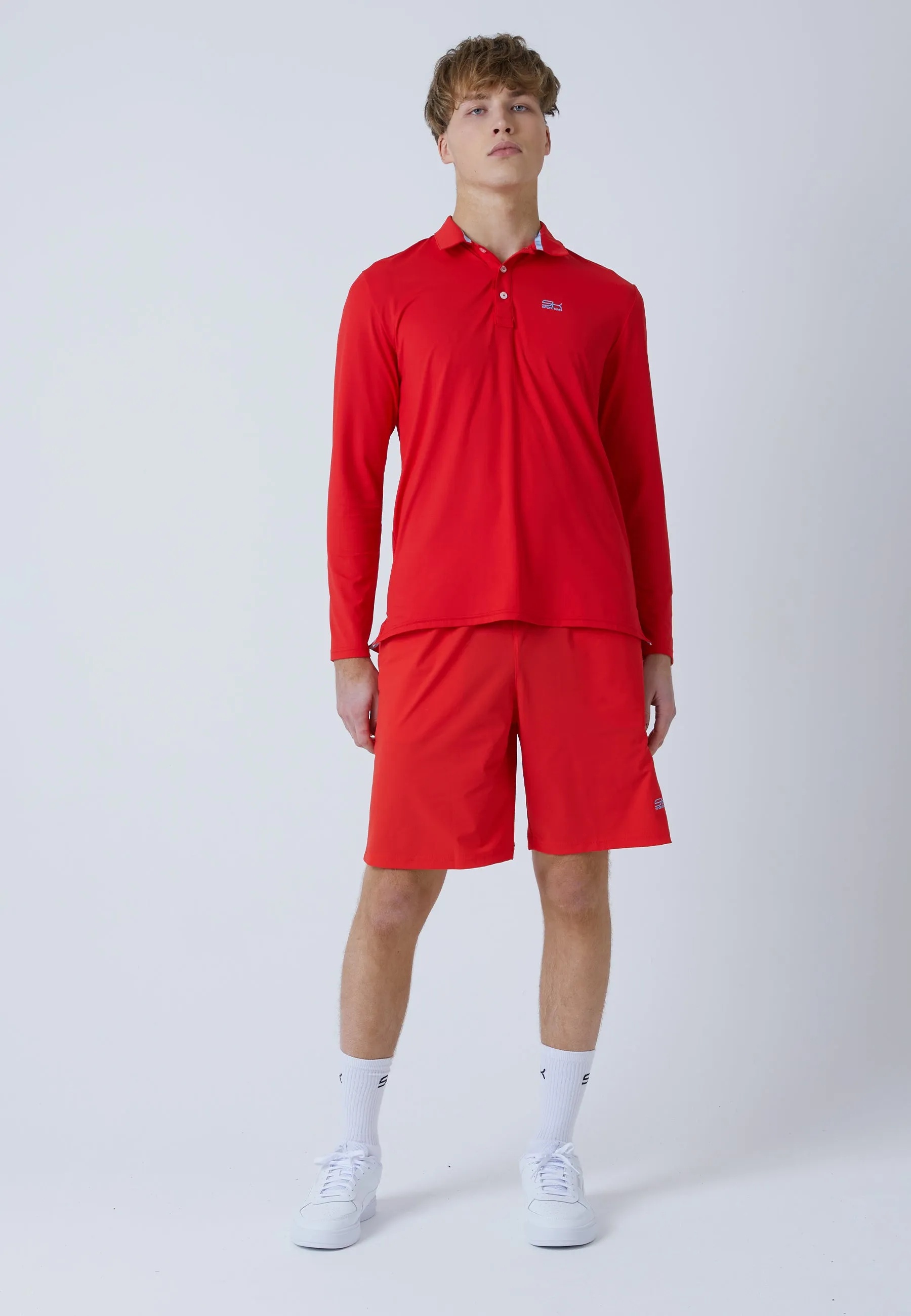 Effortless Wearable Streetwear Style Men Tennis Longsleeve Polo Shirt, red