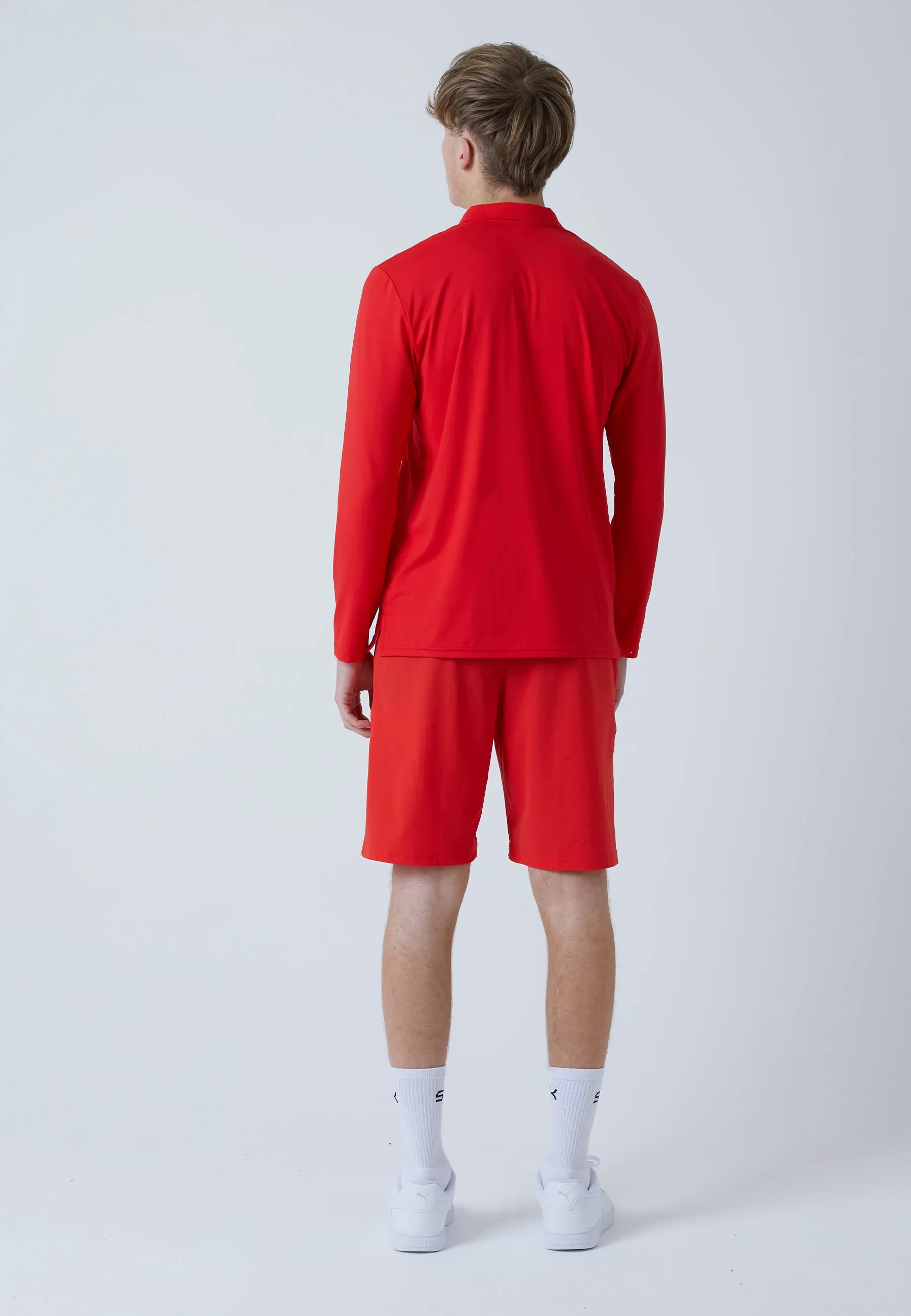 Men Tennis Longsleeve Polo Shirt, red Breathable Wearable