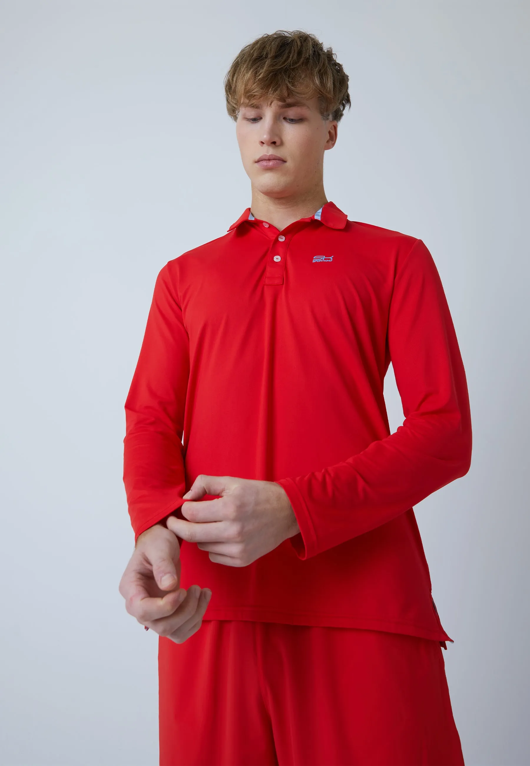 UltraSoftBrushedInterior Active Lifestyle Men Tennis Longsleeve Polo Shirt, red
