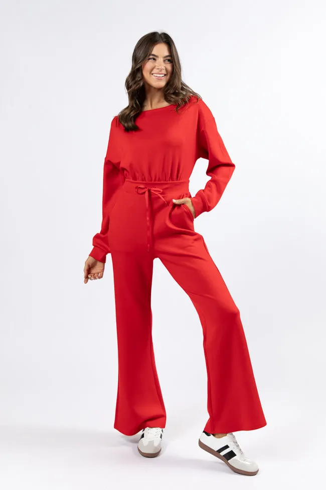 Wear It Out Red Boat Neck Jumpsuit FINAL SALE Metro Edge