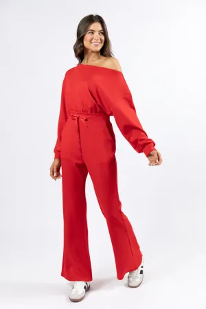 AllSeasonWear Party Guest Wear It Out Red Boat Neck Jumpsuit FINAL SALE