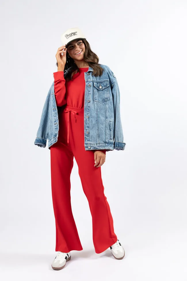 Casual Pants Cool Hooded Jacket Wear It Out Red Boat Neck Jumpsuit FINAL SALE