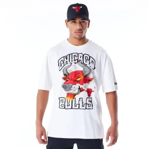 Sophisticated Casual Reinforced Shoulder Chicago Bulls Graphic White Drop Shoulder T-Shirt