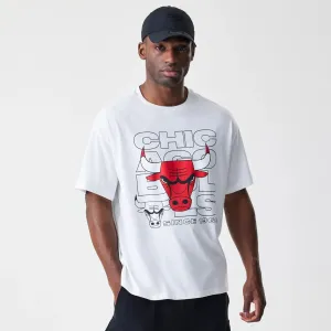 Summer Casual Pocket Design Chicago Bulls NBA Outline Graphic White Oversized T-Shirt