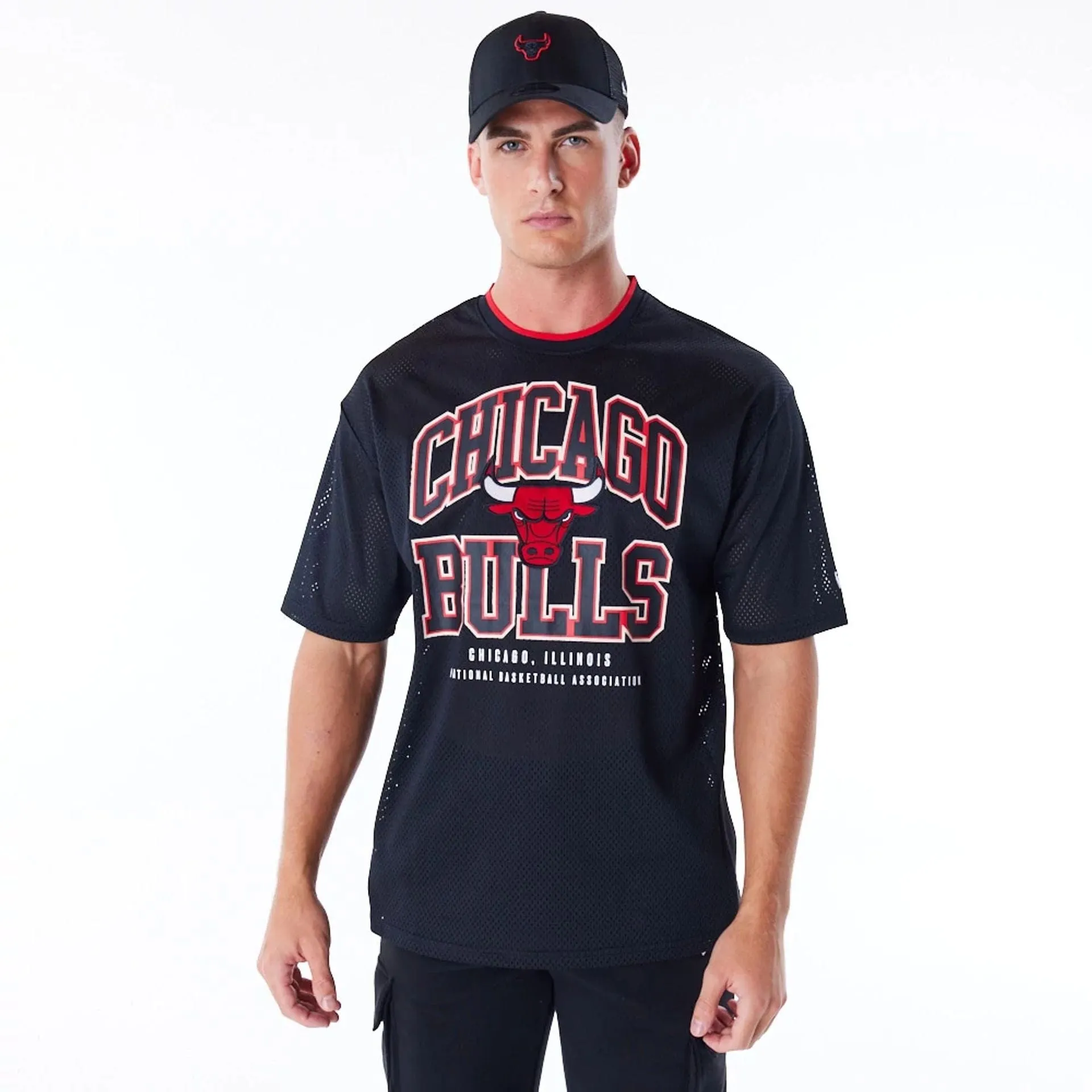 Chicago Bulls NBA Patch Black Oversized Mesh T-Shirt Stretch Material