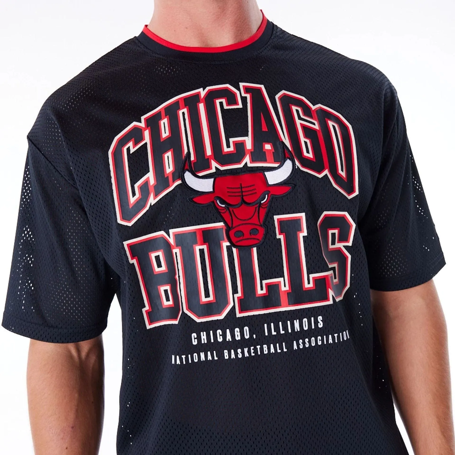 Chicago Bulls NBA Patch Black Oversized Mesh T-Shirt Stretchable