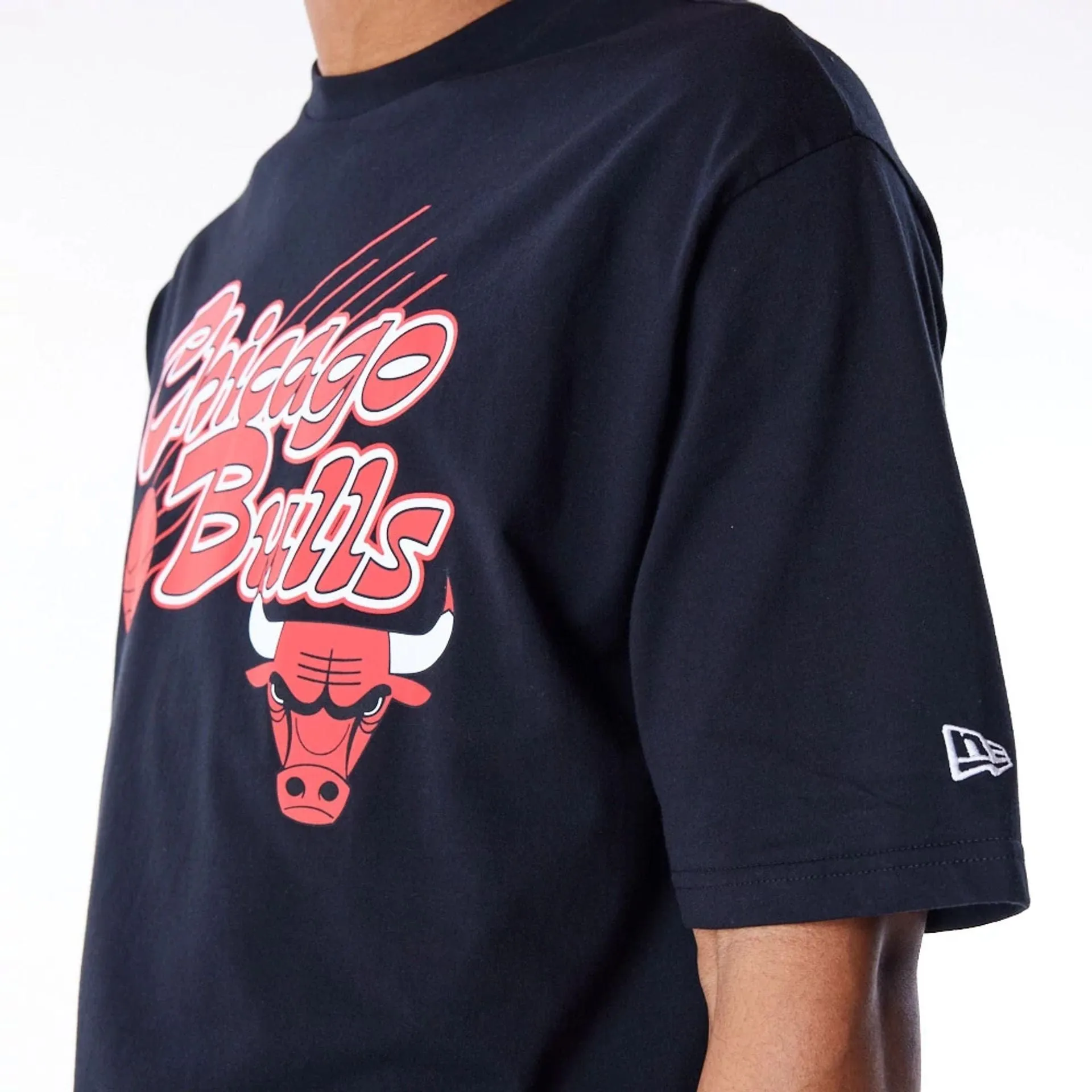 Reinforced Hemline Chicago Bulls NBA Script Graphic Black Oversized T-Shirt