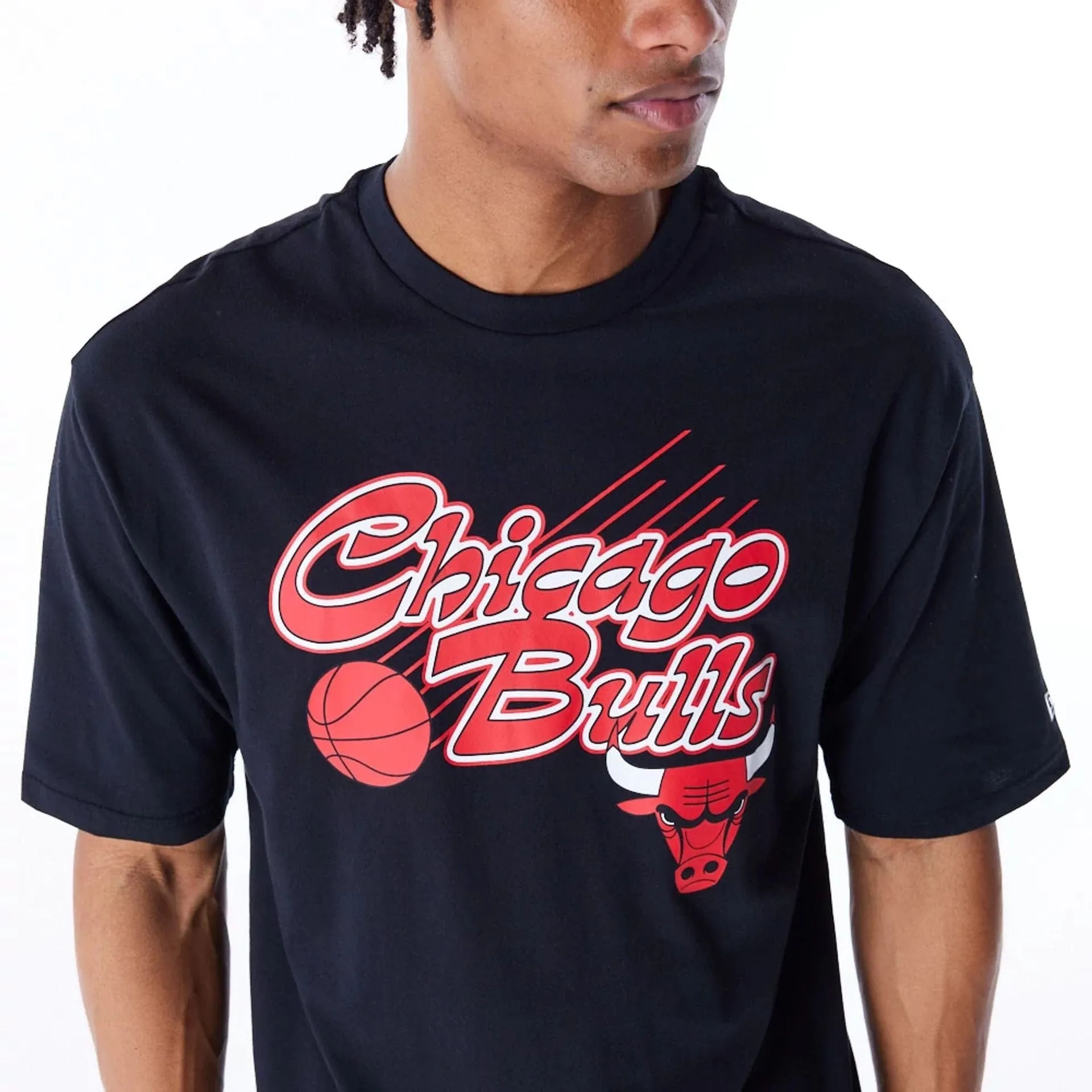 Indoor Event Essential Wardrobe Chicago Bulls NBA Script Graphic Black Oversized T-Shirt