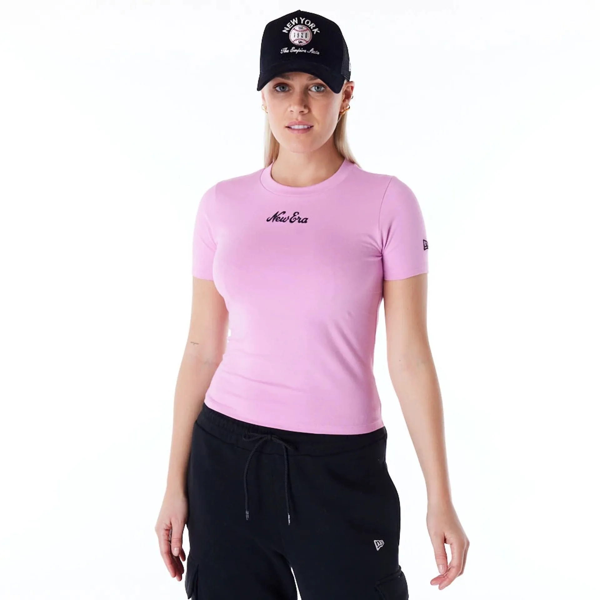 New Era Womens Pastel Pink Slim T-Shirt polo neck