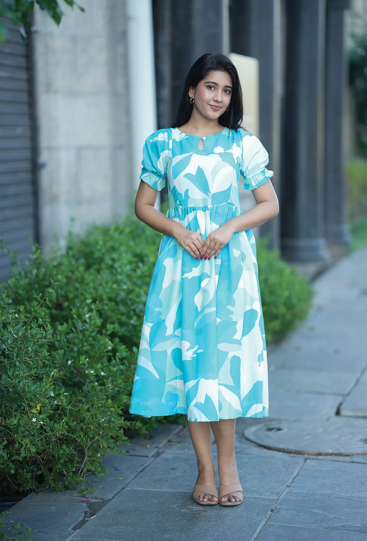 flattering appearance Chords Blue with Harmonioes Fragrant floral printed Maternity and Feeding Dress
