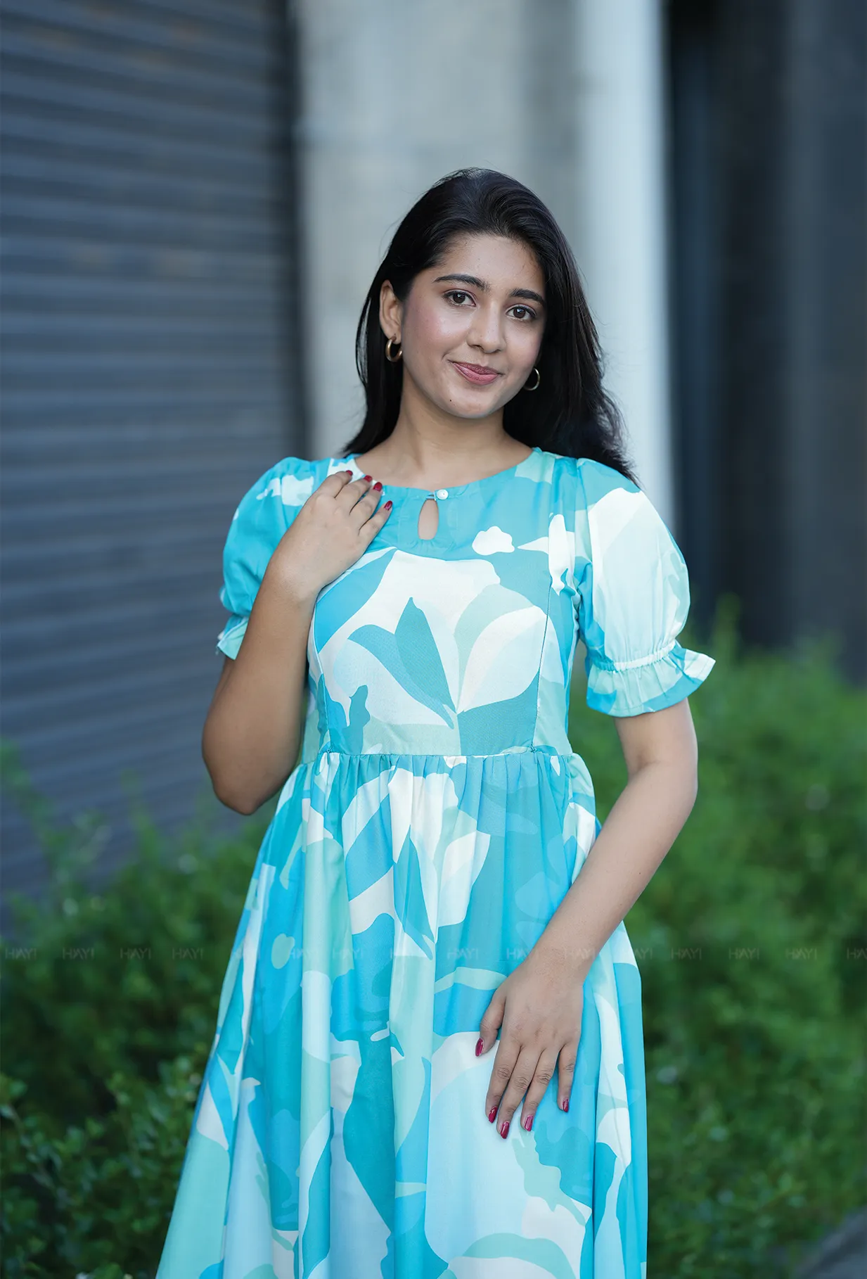 Texture Softness Chords Blue with Harmonioes Fragrant floral printed Maternity and Feeding Dress