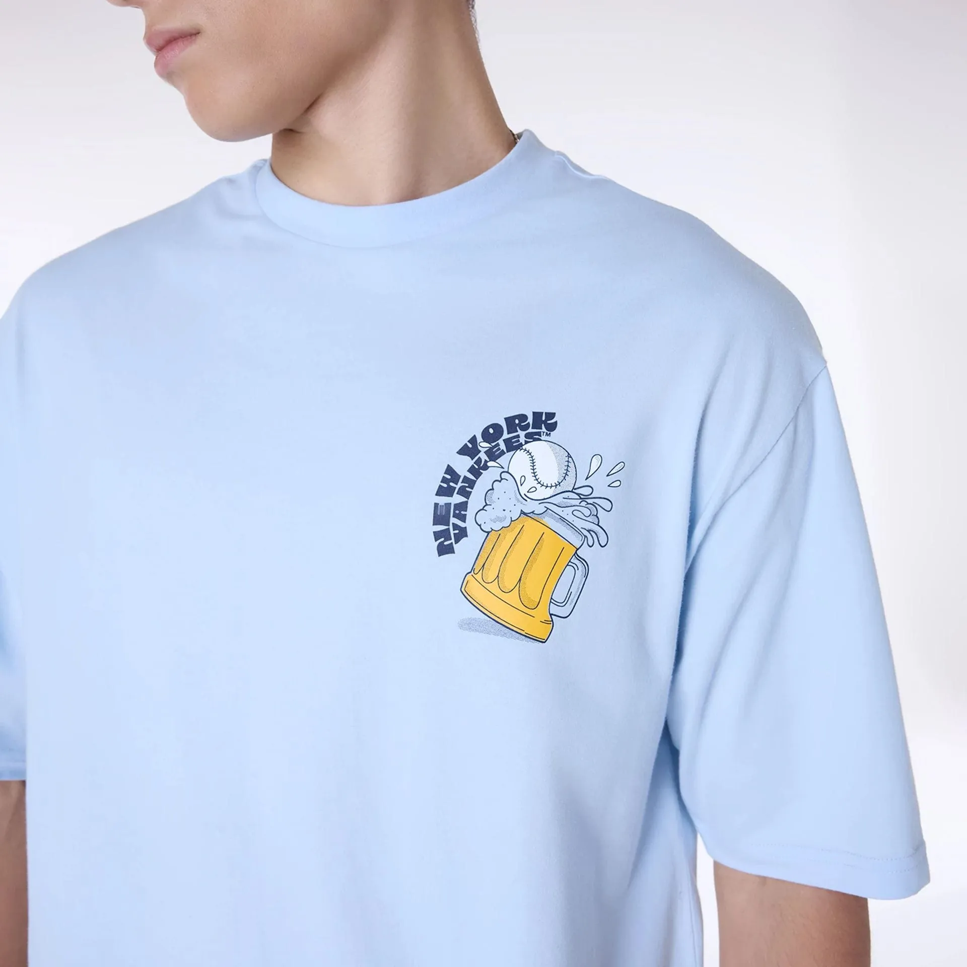 New York Yankees MLB Food Graphic Pastel Blue Oversized T-Shirt Fun and Relaxed Chic Vibes
