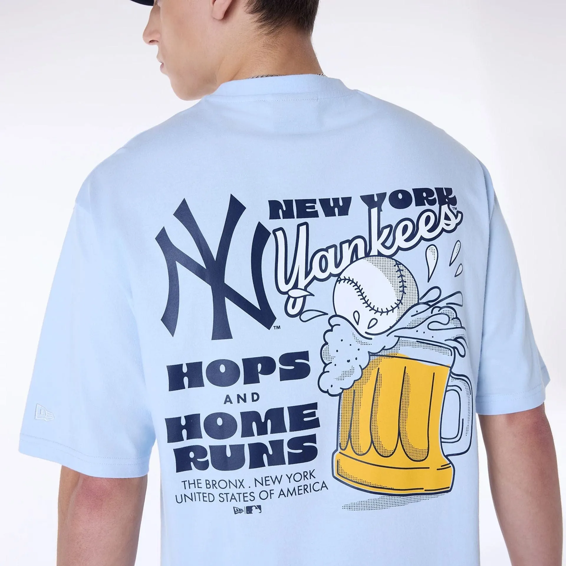 Ethically Sourced Material New York Yankees MLB Food Graphic Pastel Blue Oversized T-Shirt